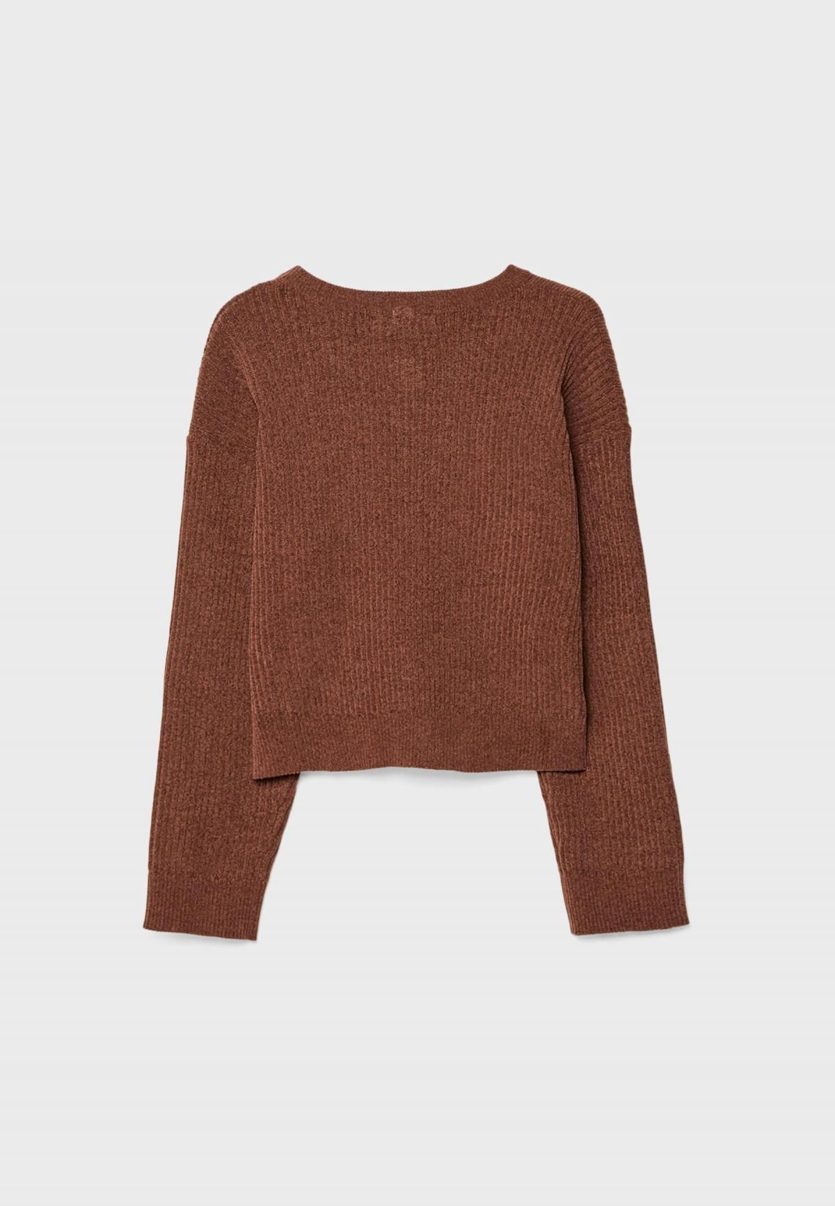 스트라디바리우스 브라운 소프트터치 라운드넥 버튼업 니트 카디건 5030/414 PALE CAMEL - 상세 이미지 2