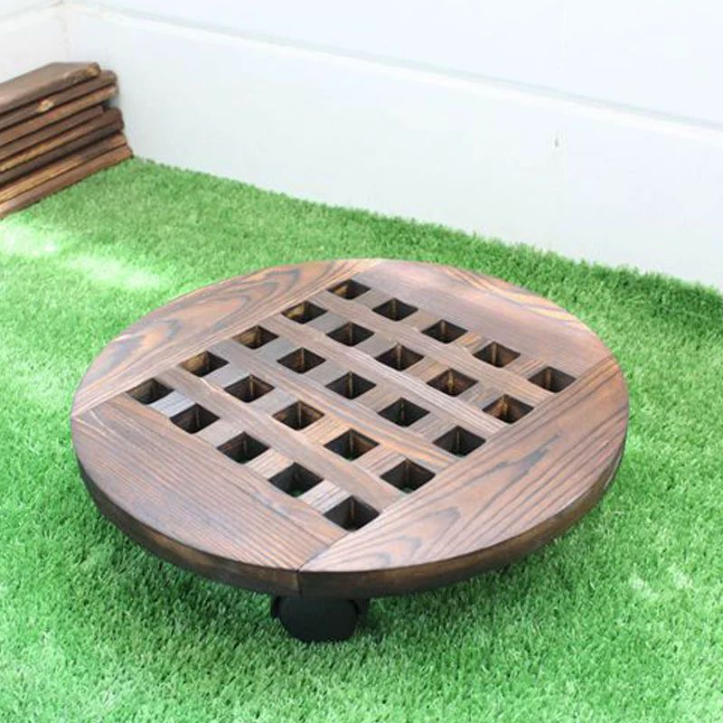 이동식 나무 화분 받침대 바퀴 물받이 사각 탄화색 원형 25cm 탄화목 직경 40cm - 상세 이미지 3