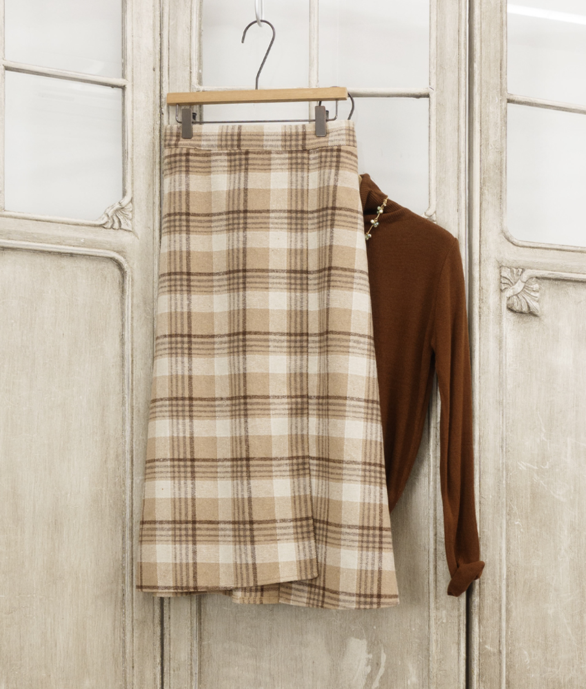 도톰 겨울가을 a라인 하이웨스트 뒷밴딩 체크 롱스커트 이미지 2