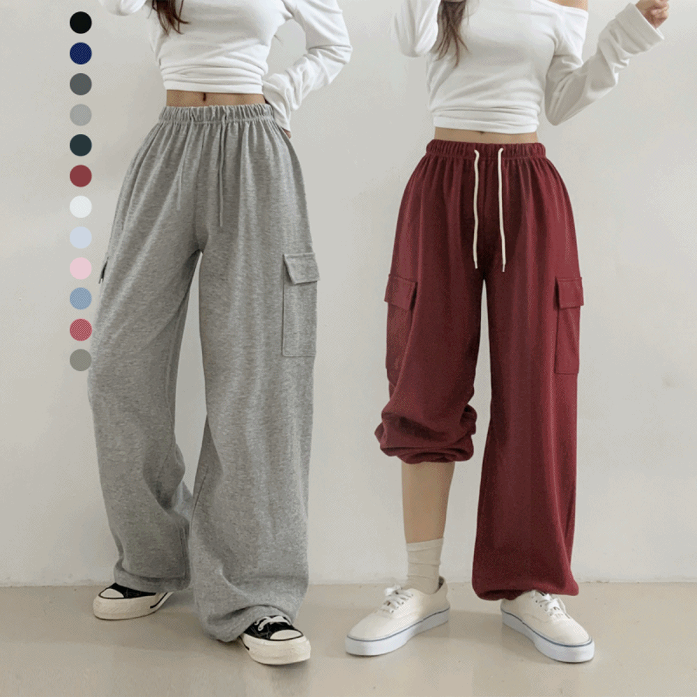 12컬러 밑단선택 조거 와이드 밴딩팬츠 카고바지 스웨트팬츠 트레이닝 추리닝 - 상품 이미지