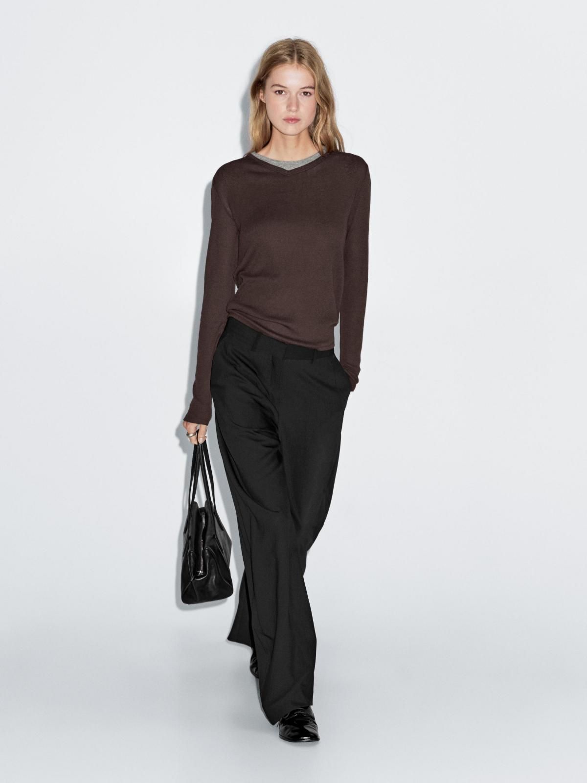 마시모두띠 미니멀 더블칼라 코튼블렌드 긴팔 티셔츠 6289/106 BROWN - 상세 이미지 3