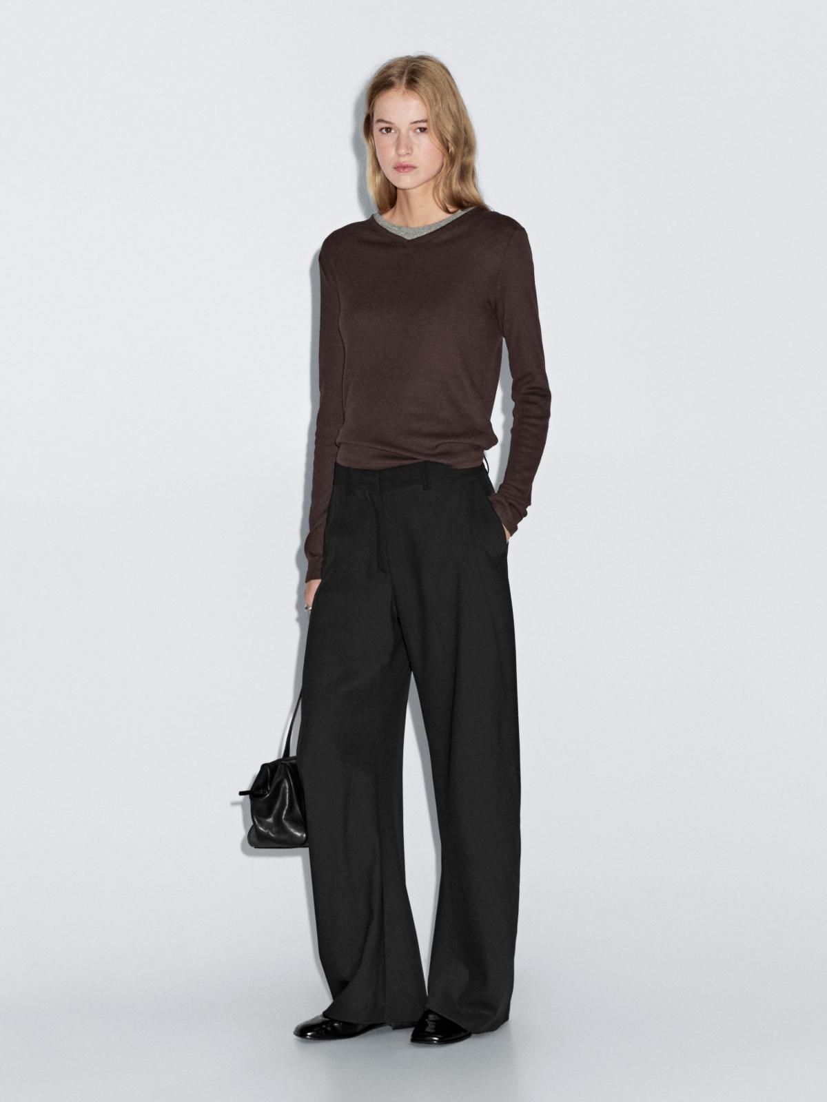 마시모두띠 미니멀 더블칼라 코튼블렌드 긴팔 티셔츠 6289/106 BROWN - 상세 이미지 2
