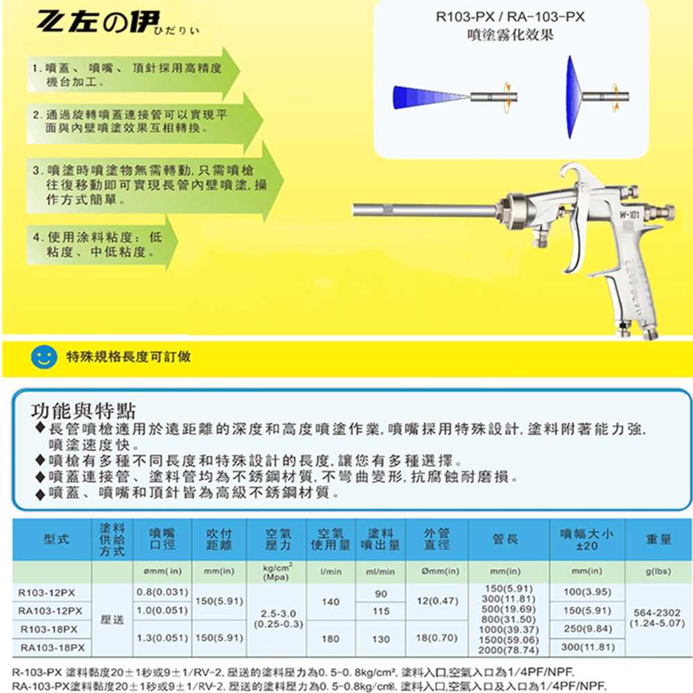 스프레이건 장축건 자동차 도장 페인트 분사 작업기 360 스프레이 10CM 11MM - 상세 이미지 3