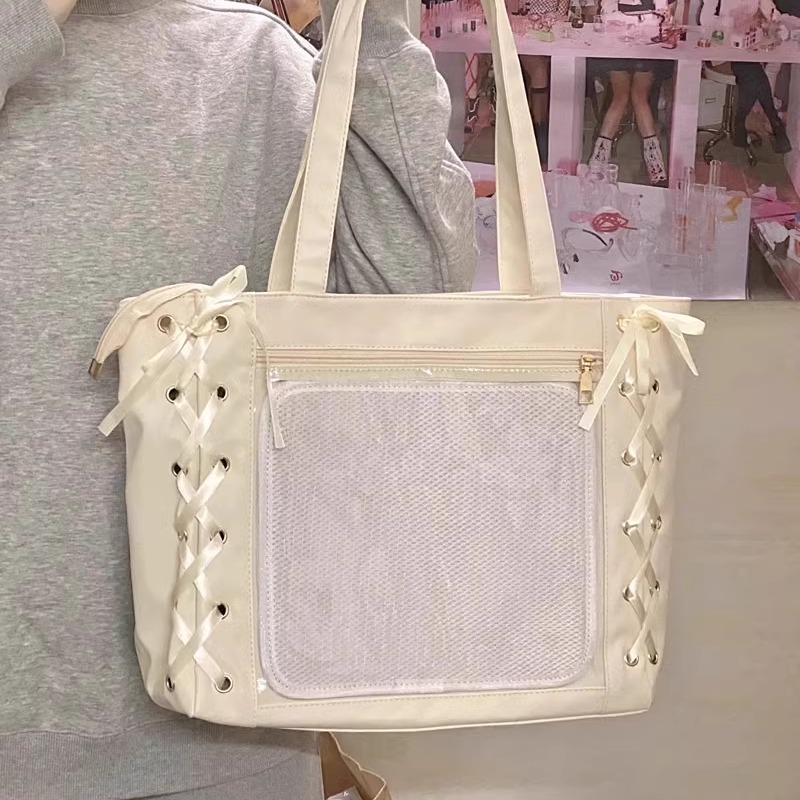 일본식 투명 토트백 대용량 숄더백 페인백 덕질 입덕 기념품 수납 가방 이타백 에코백 오프화이트 - 상세 이미지 2