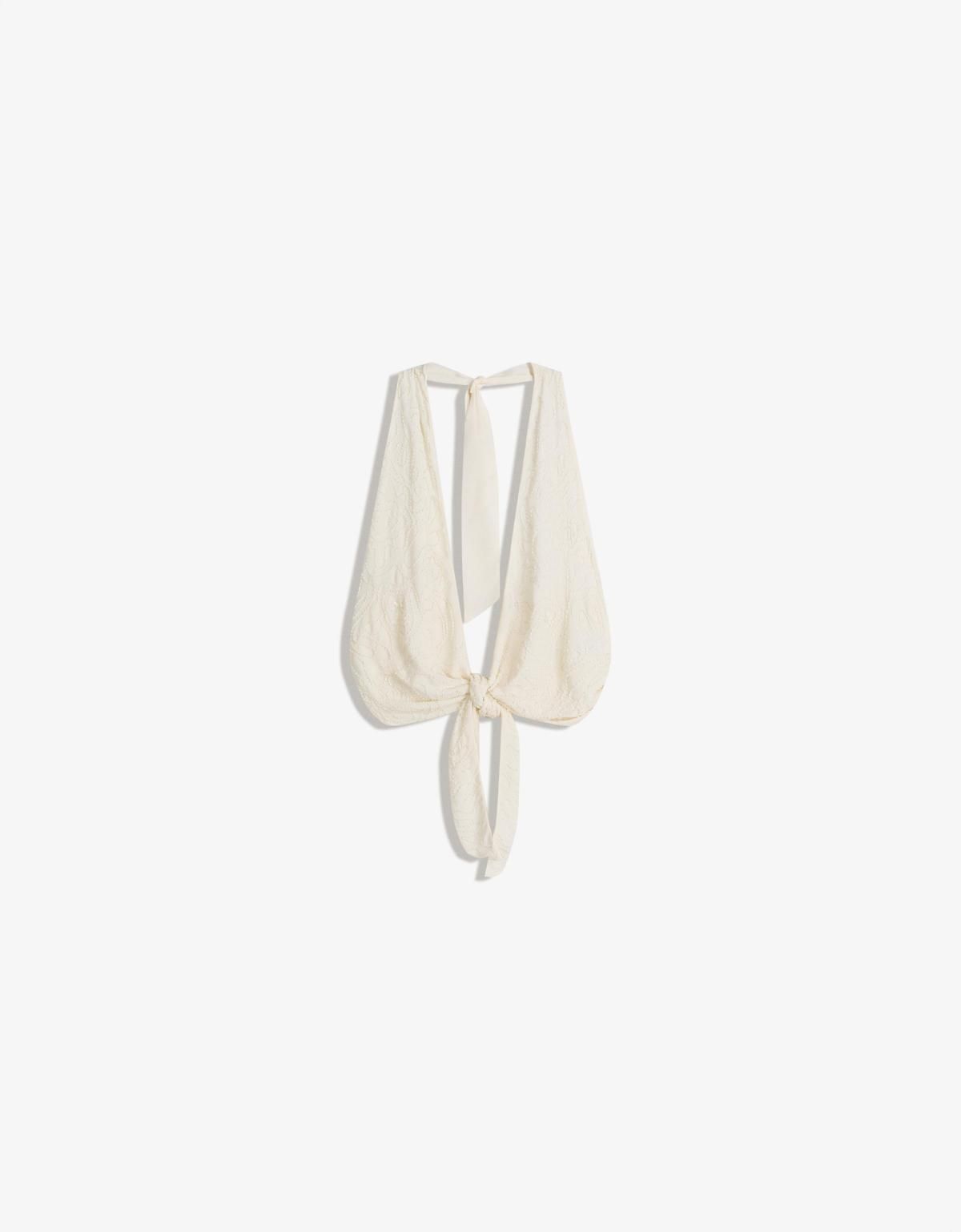버쉬카 에스닉 자수 프론트 매듭 민소매 탑 8778/494 CREAM - 상품 이미지