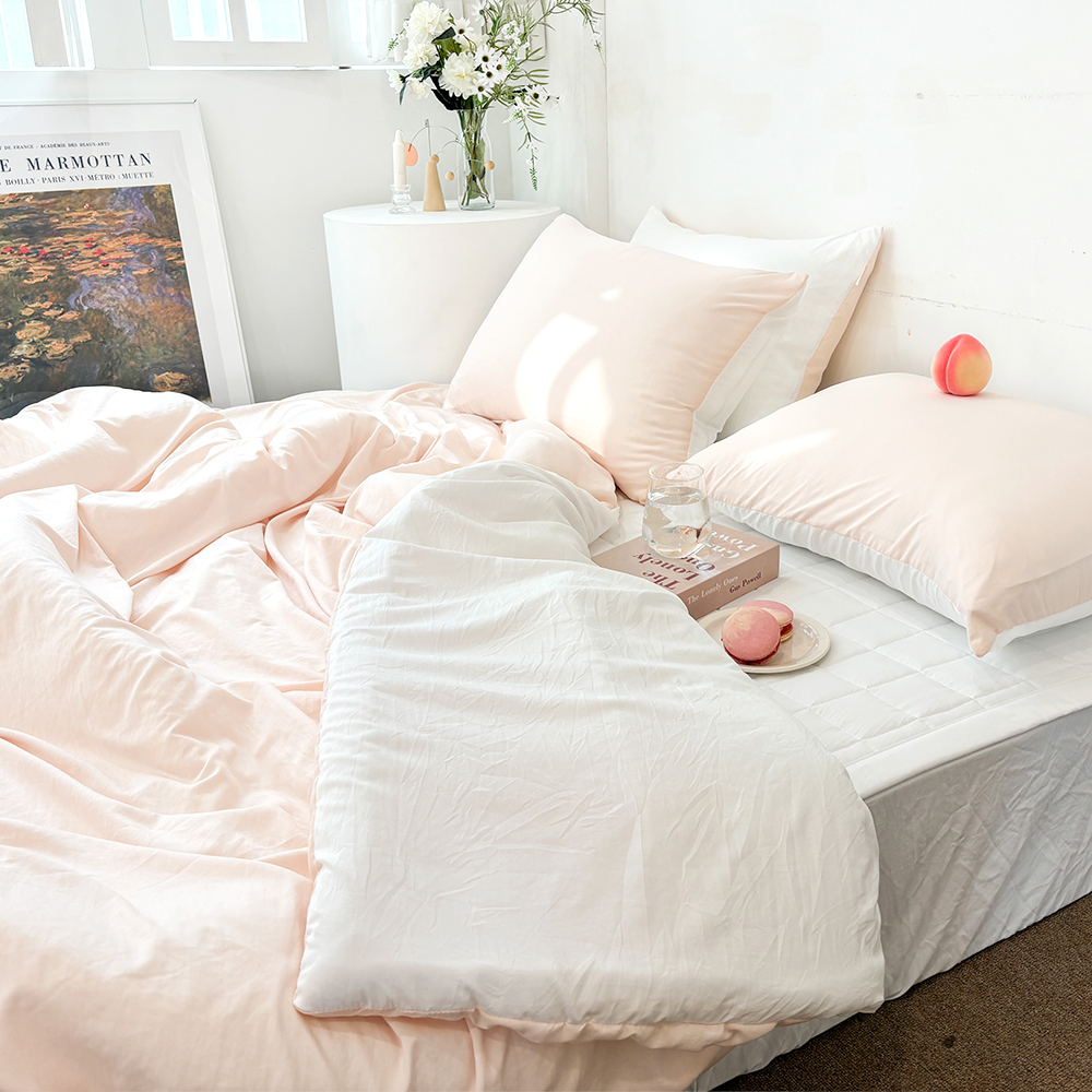 부드러운 디어마이 리버서블 워싱 옥수수솜 무봉제 차렵이불 세트 리치 피치, SS패드세트(이불+베개커버+침대패드)