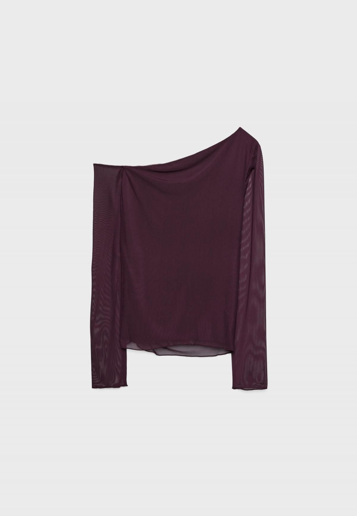 스트라디바리우스 비대칭 시스루 튤 긴팔 티셔츠 6683/654 AUBERGINE - 상세 이미지 3