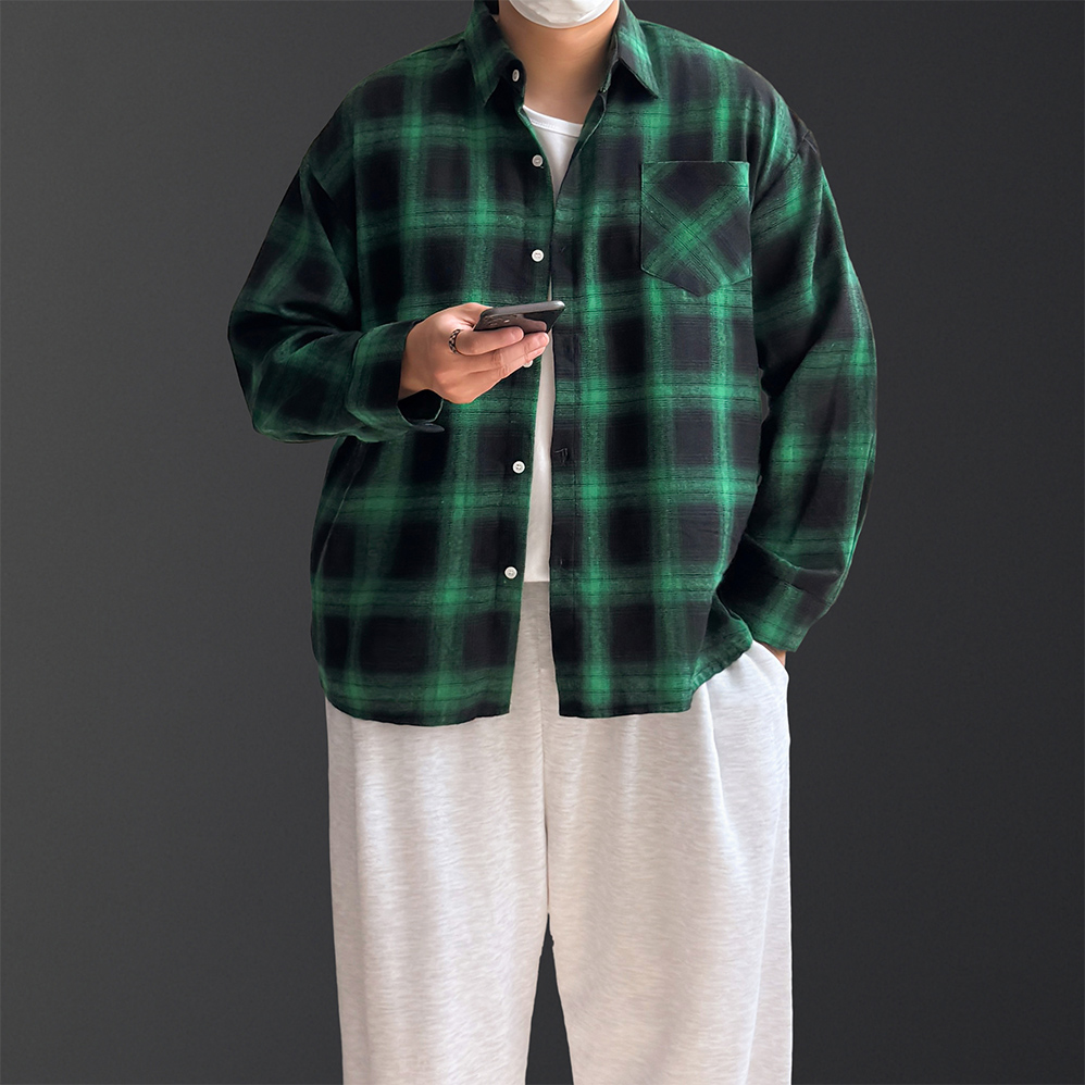 남자체크남방 남자오버핏셔츠 - 상세 이미지 4