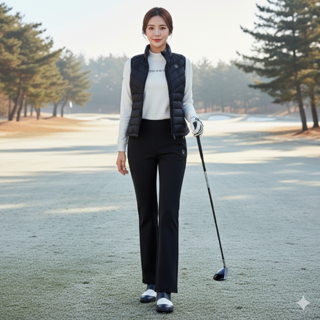헤지스골프 여자 겨울 밍그키모 골프웨어 부츠컷 골프바지 - 상세 이미지 2