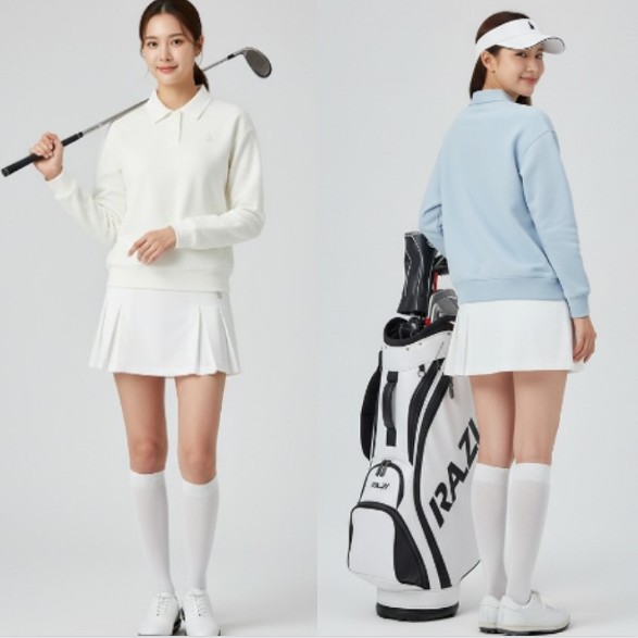 헤지스 골프 여성 가을 세미 오버핏 골프웨어 맨투맨 카라 티셔츠 - 상품 이미지