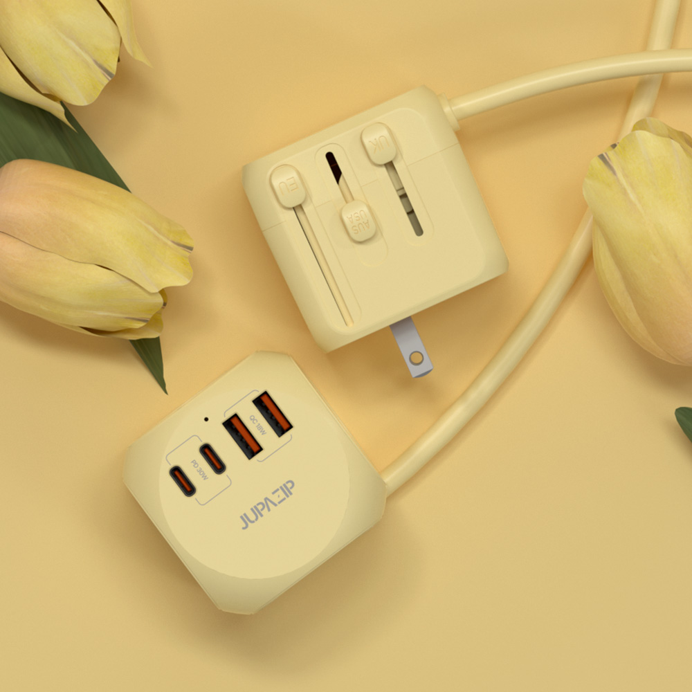 주파집 여행용 멀티탭 어댑터 AD500S 컴팩트 1.8m, 옐로우, 1개