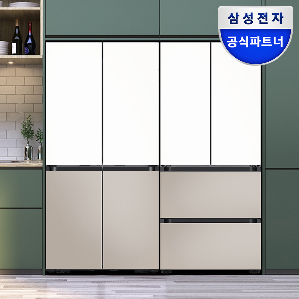 삼성 비스포크 키친핏 냉장고 김치냉장고 세트 양문형 63R2ZG+R2AP 화이트 베이지