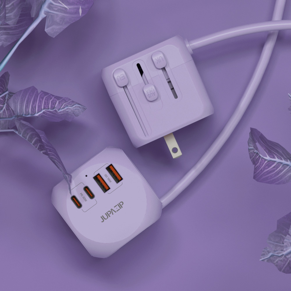 주파집 여행용 멀티탭 어댑터 AD500S 컴팩트 1.8m, 퍼플, 1개 제품 이미지