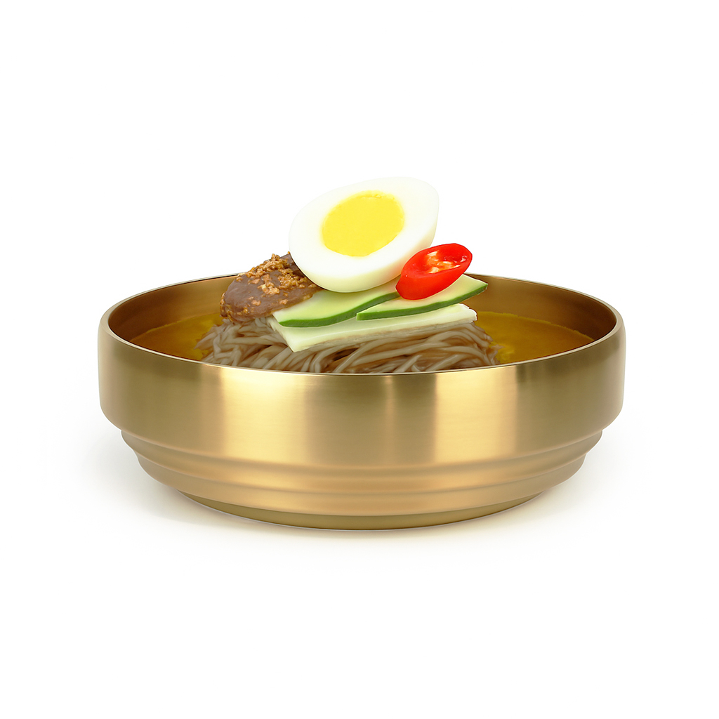 네오트리 티타늄 냉면그릇 비빔밥 국수 이중 스텐 냉면기 19cm, 골드 - 상품 이미지