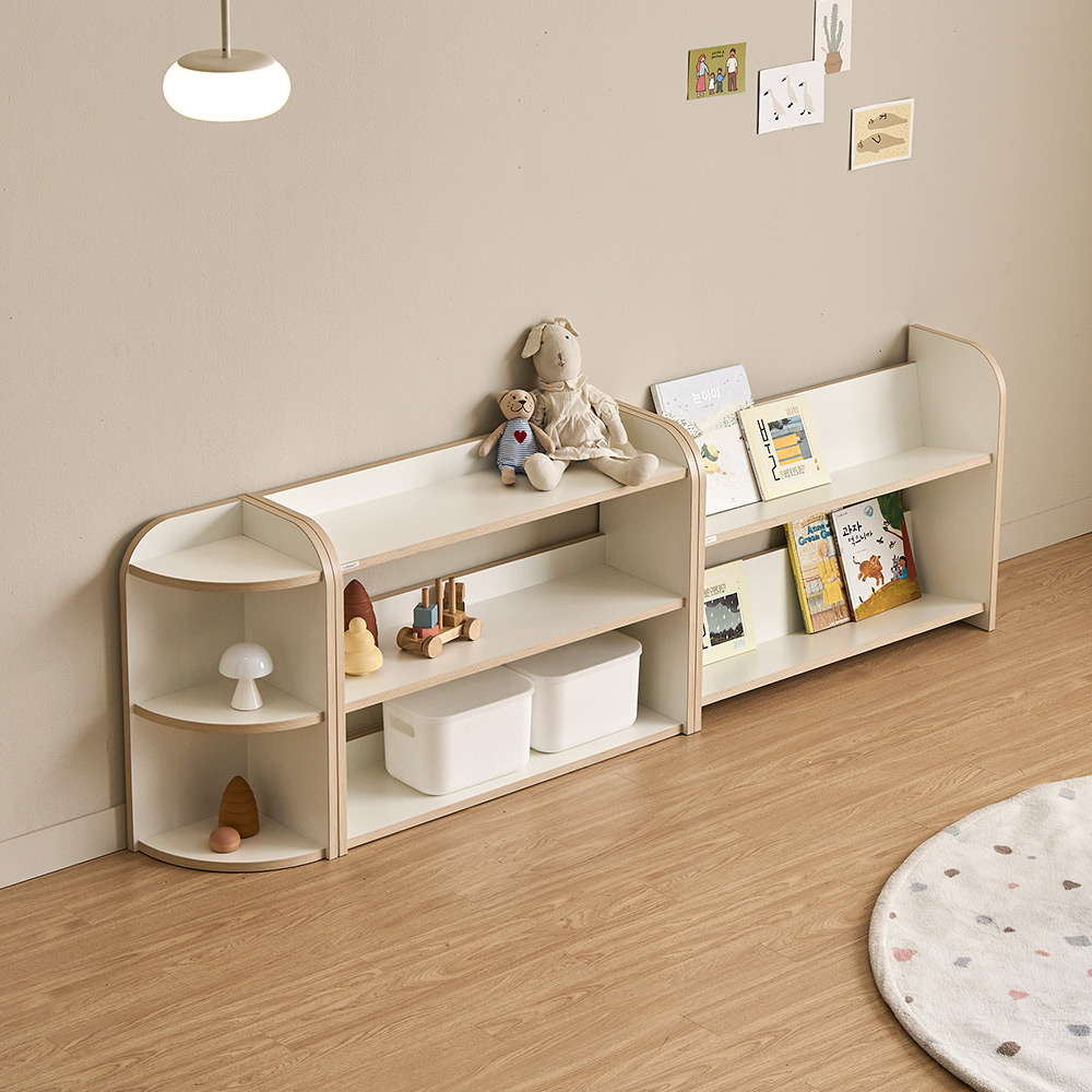 리트리 키즈 교구장 반원 책장 낮은 책장 아기 유아 어린이 1200mm, 3단, 크림화이트