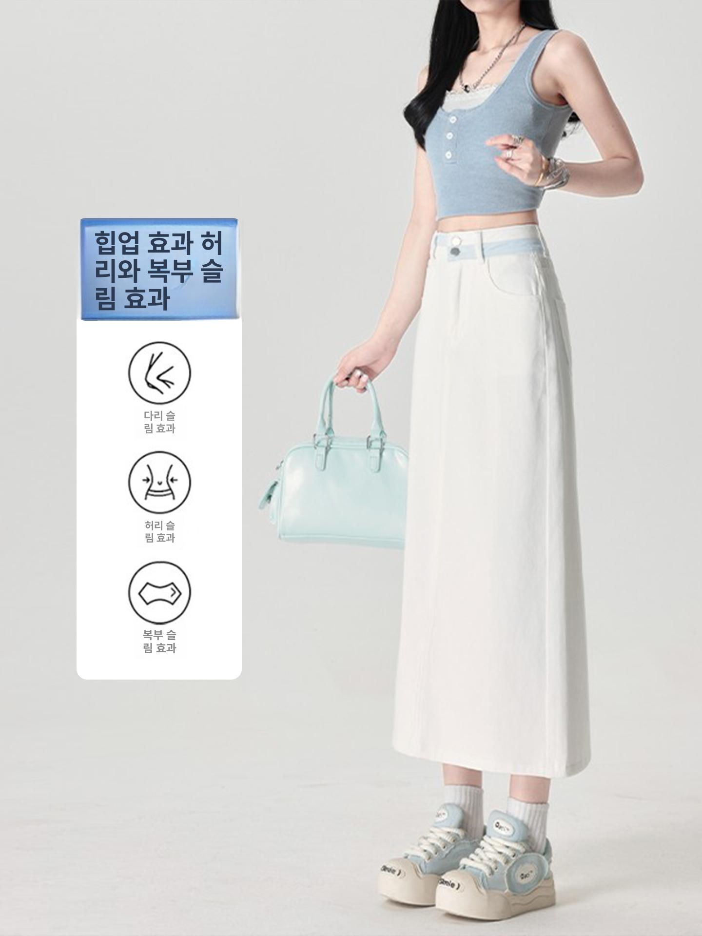 흰롱치마 흰색치마 긴 카키 화이트데님 빅사이즈 벌룬 롱치마 흰치마 청치마 아이보리 오프화이트 XS 37.5~44kg - 상세 이미지 4