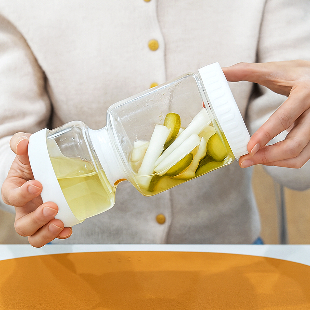 유즈베러띵 모래시계 피클병 물빠짐 미니 밀폐 내열 유리병 1L 1개