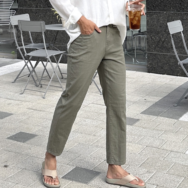 남자 아빌란 여름 인밴딩 일자 스판 시원한 린넨 면바지