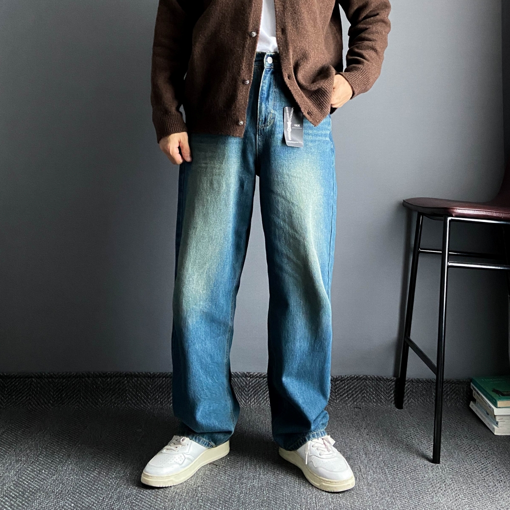 남자 청바지 빈티지 워싱 와이드핏 레귤러 데님팬츠 중청 흑청 세미와이드 이미지 7