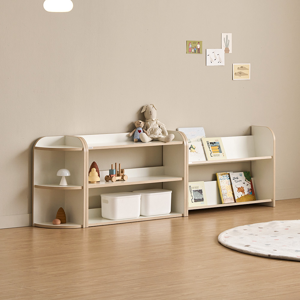 리트리 키즈 교구장 반원 책장 낮은 책장 아기 유아 어린이 1200mm, 3단, 크림화이트