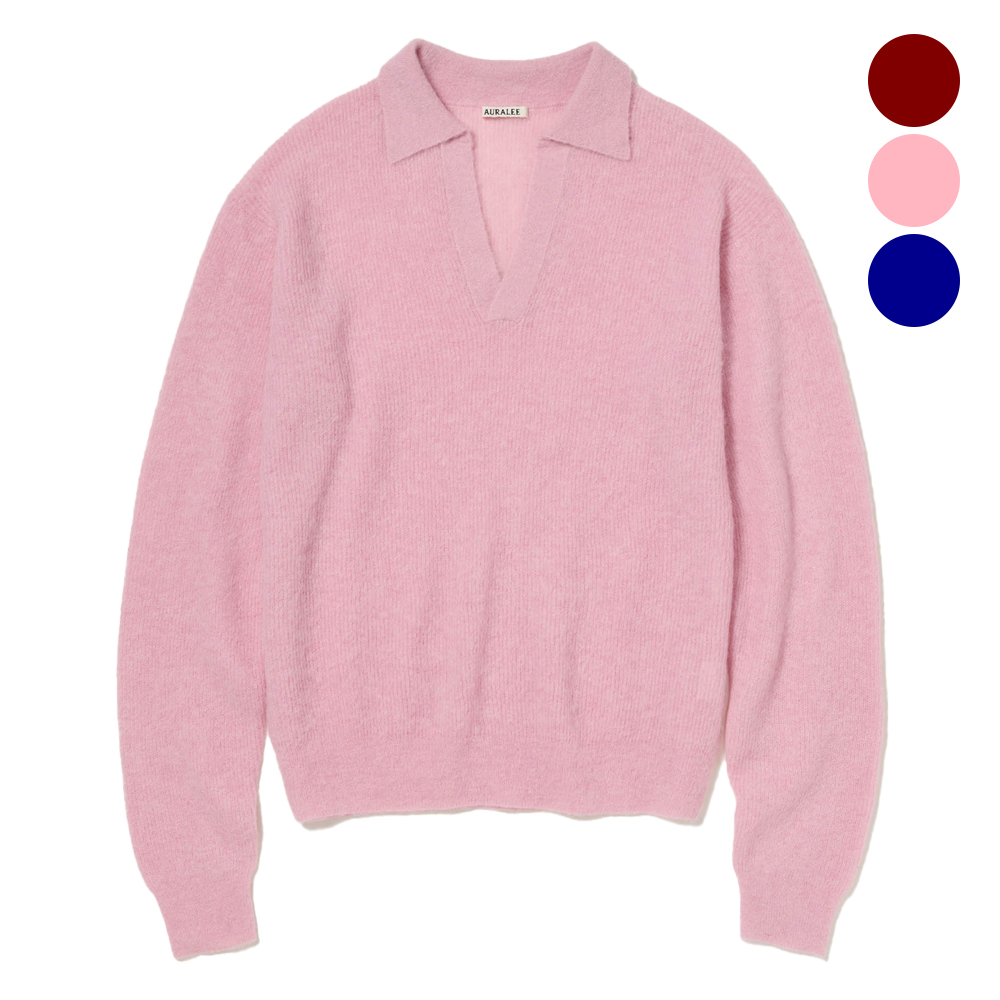 오라리 맨즈 니트 BABY SURI ALPACA SHEER KNIT SKIPPER POLO 25FW - 상품 이미지