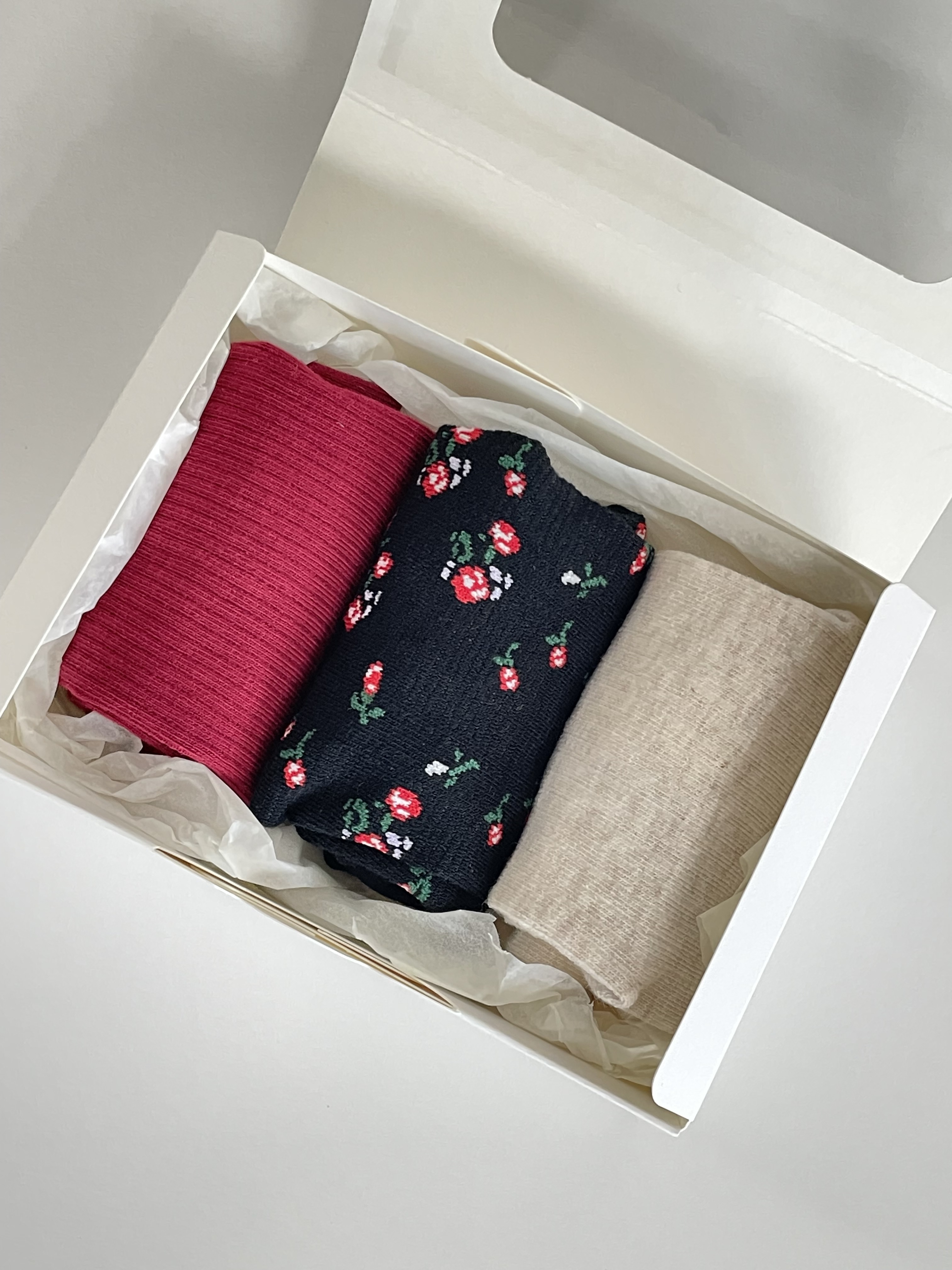 [주문제작 선물포장] 여성 꽃 양말 선물 세트 패션 중목 꽃무늬 선생님 간호사 퇴사선물 단체 01.레드로망스, 1개 - 상세 이미지 5