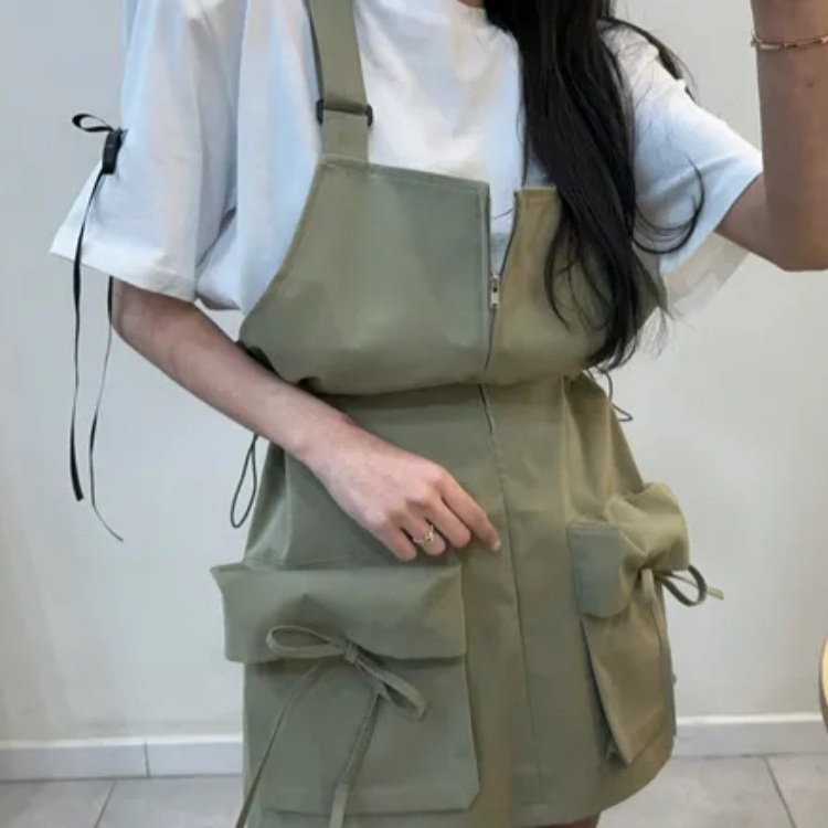 미니원피스 여자원피스 멜빵원피스 귀여운 작업복 포켓 짧은 치마 여성 - 상세 이미지 2