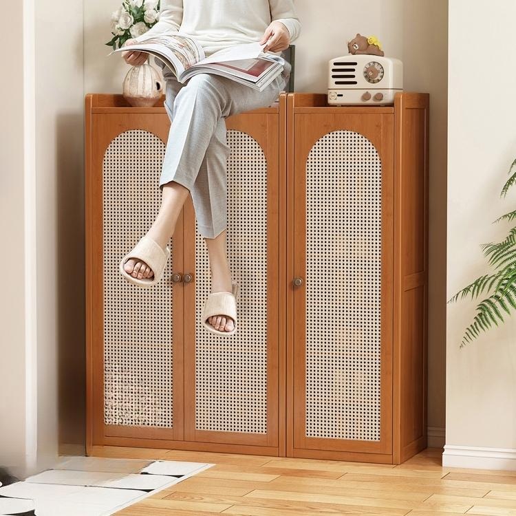 슬림 원목 신발장 거실 싱글 정리대 다기능 정리함 대나무 현관 도어 북유럽 - 상세 이미지 3