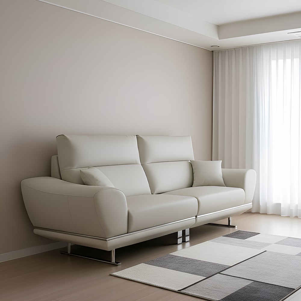 스코나 파루사 실리콘레더 좌방석 확장 스윙 소파 스툴미포함, 연베이지, 3인용