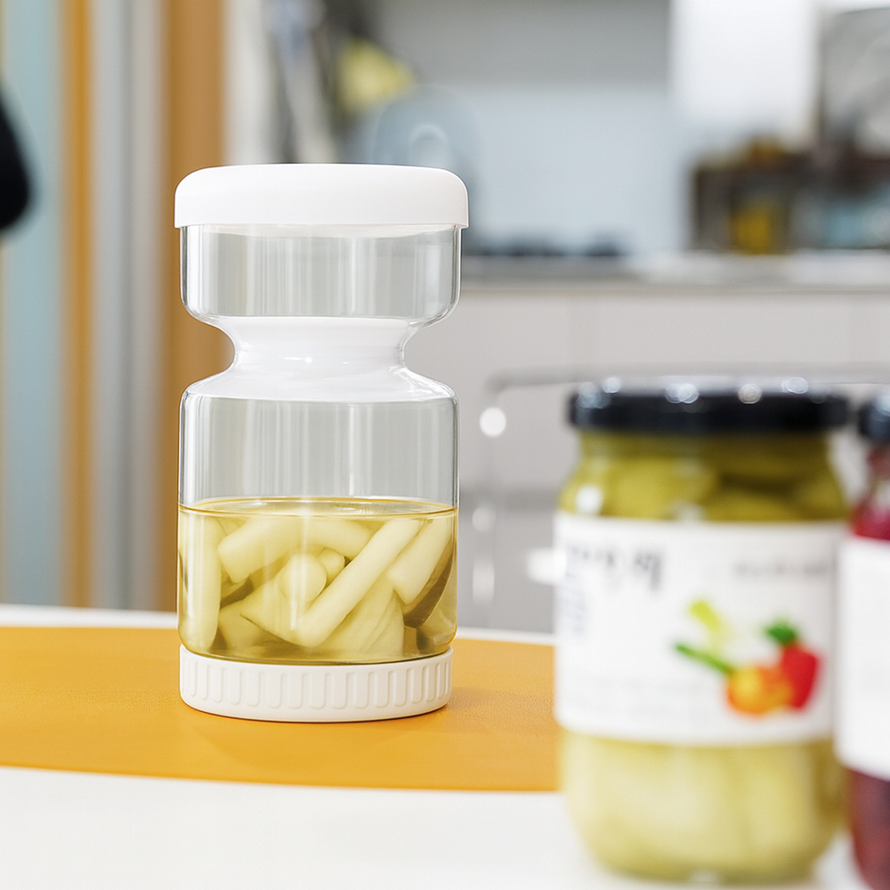 유즈베러띵 모래시계 피클병 물빠짐 미니 밀폐 내열 유리병 1L 1개