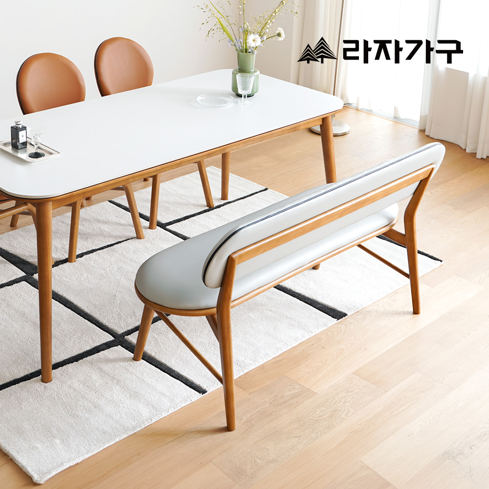 라자가구 쿠키 원목 3인 쿠션 벤치 의자