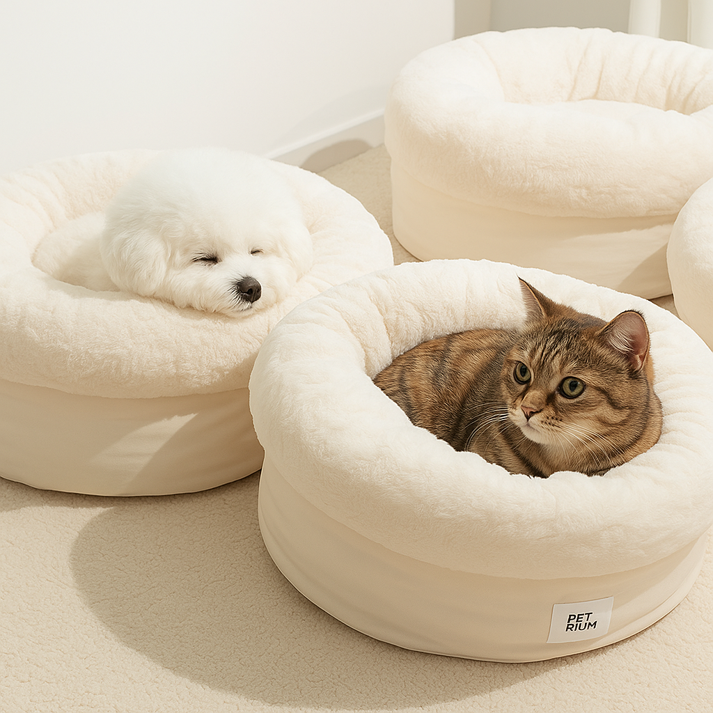 펫트리움 말랑쿠션 고양이 강아지 극세사 방석 아이보리, L