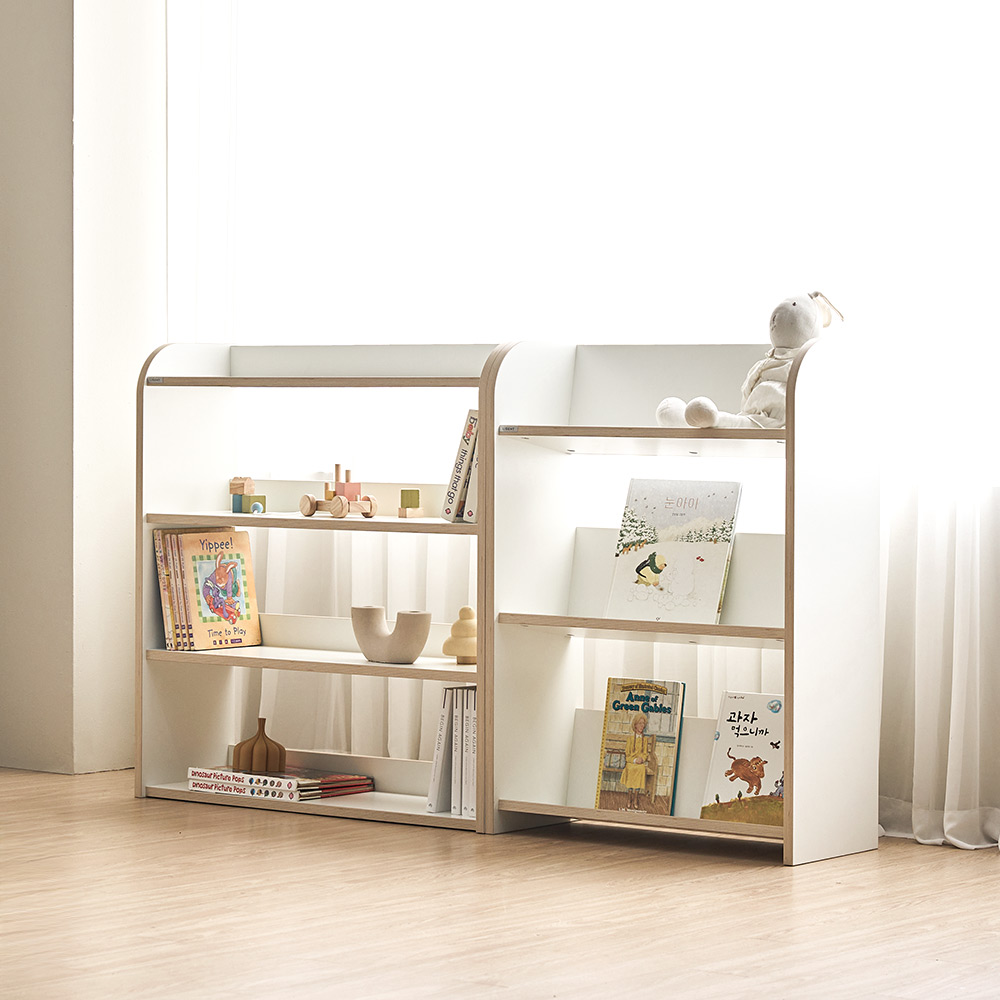 리트리 키즈 교구장 반원 책장 낮은 책장 아기 유아 어린이 1200mm, 3단, 크림화이트