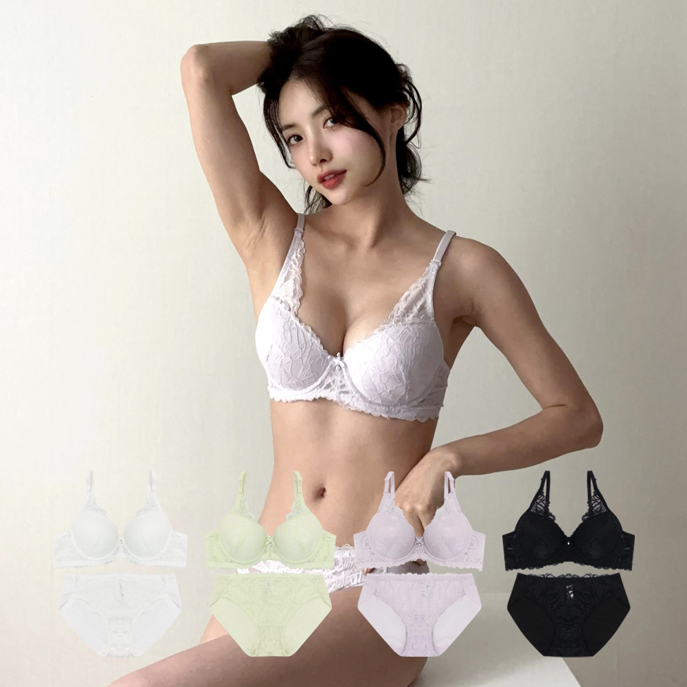 올오버 시스루 레이스 풀커버 몰드 브라 팬티 세트 - 메인 이미지