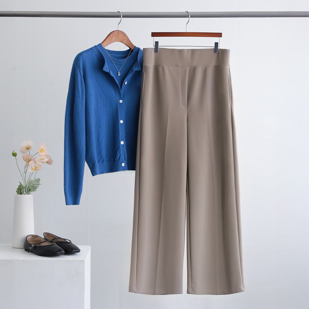 크렌 완벽보정핏 와이드밴딩 레직기 도톰 일자 와이드 슬랙스 팬츠 - 상품 이미지