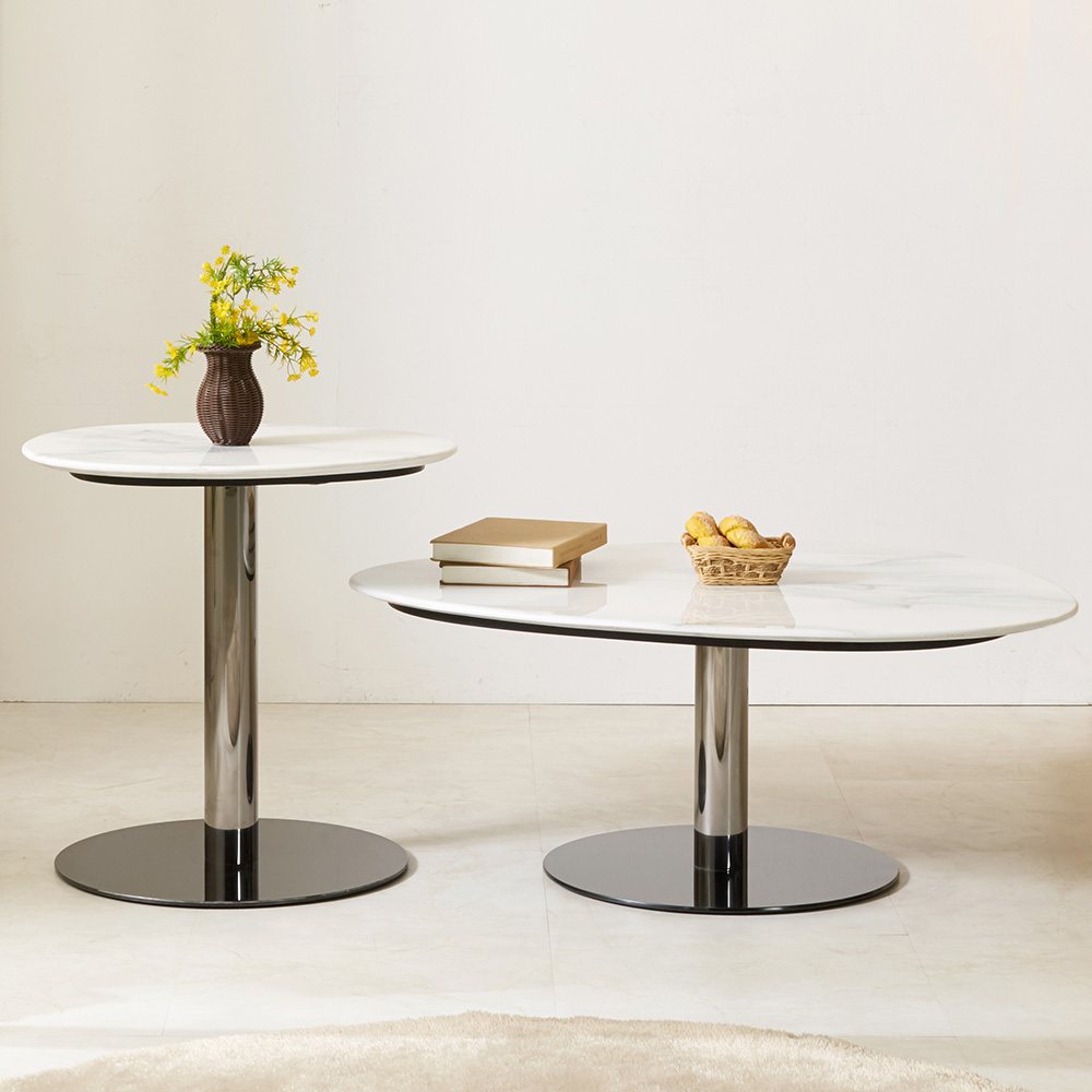 스코나 엘로나 듀얼 대리석 스텐 스틸 거실 소파 테이블 L