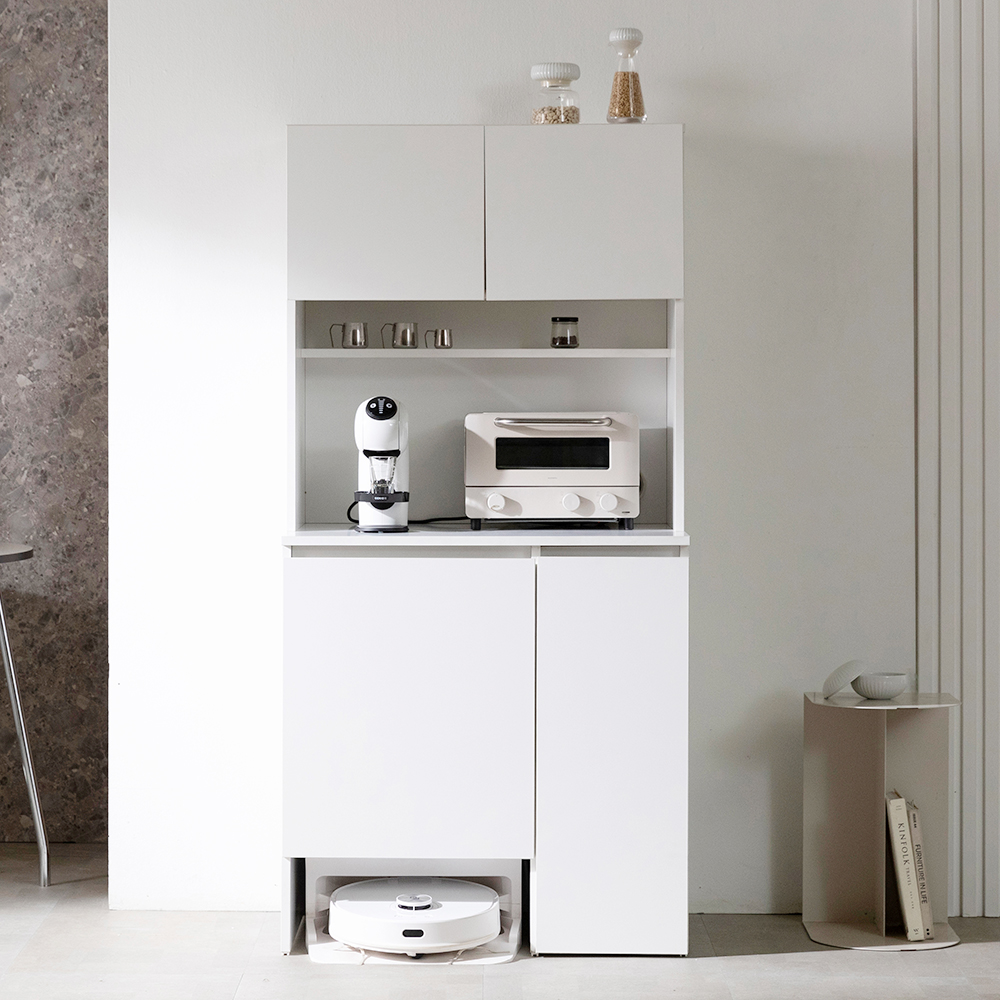 [웰퍼니쳐] 무토 홈카페 복도 키 큰 로봇청소기 수납장 로보락 가능 로봇청소기장_600, 2단, 화이트