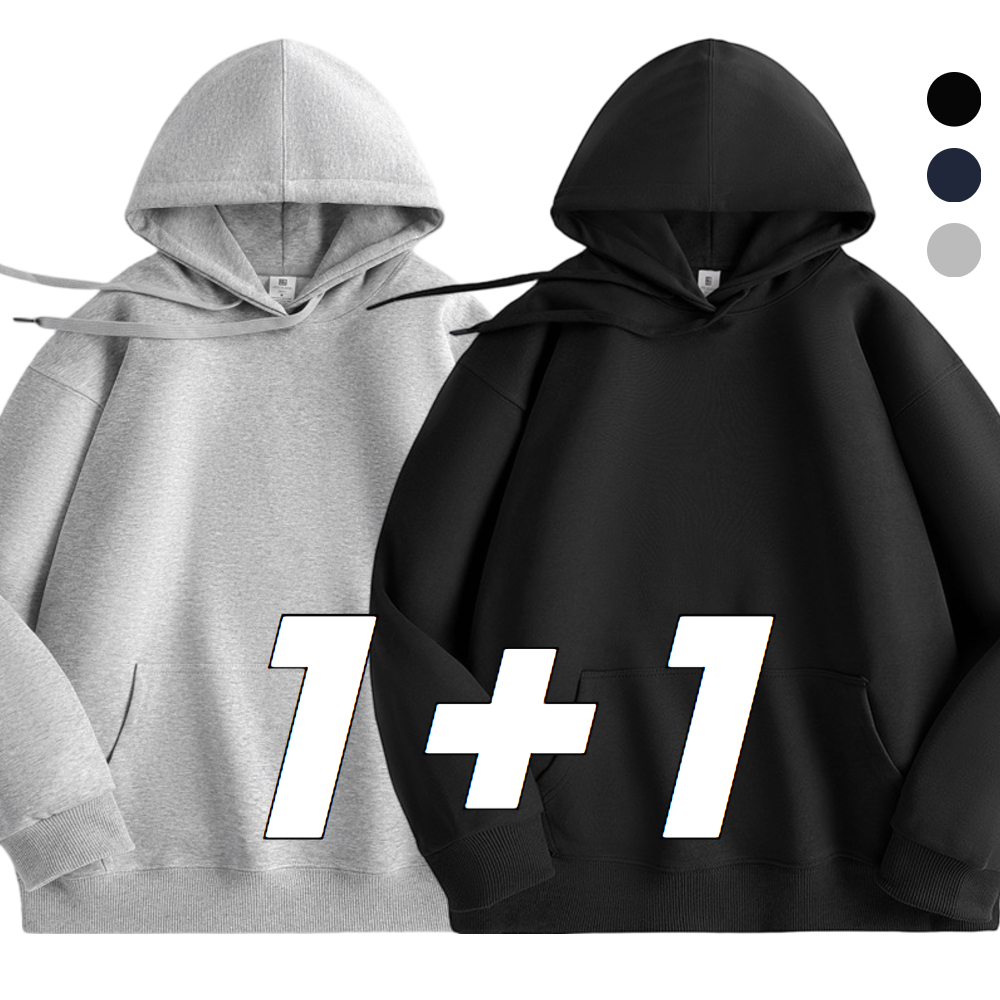 [1+1] 남자 오버핏 후드티 무지 긴팔 후드 티셔츠 제품 이미지
