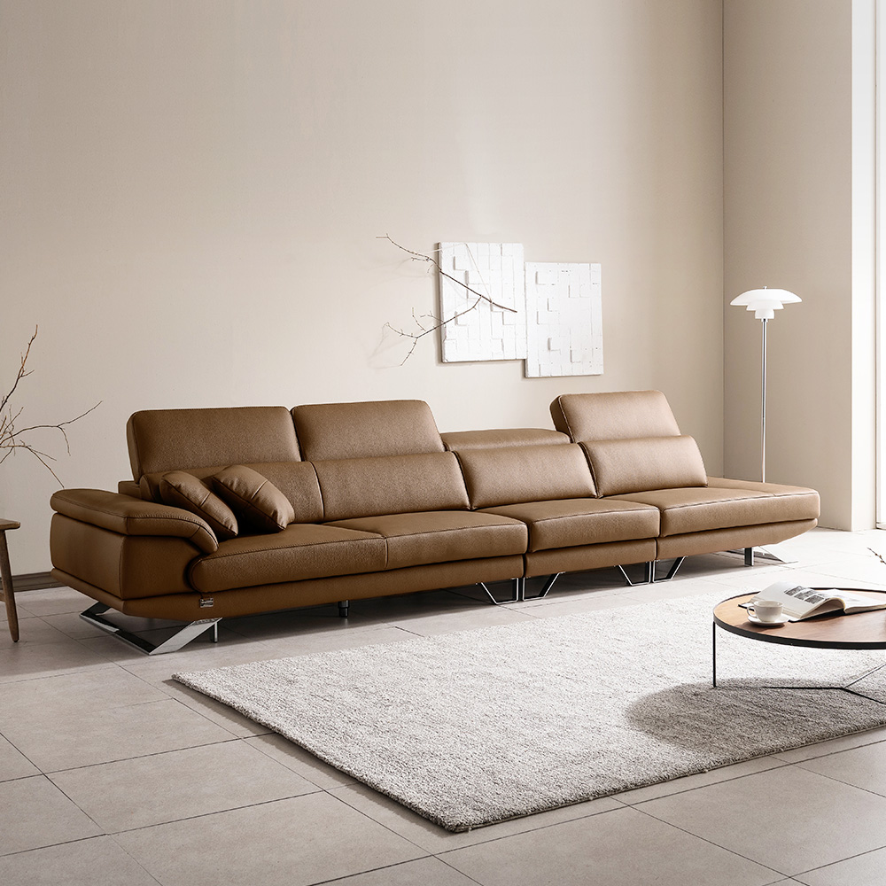 쉐우드가구 도란 아띠잔 천연통가죽 가죽쇼파 실버그레이, 6인용