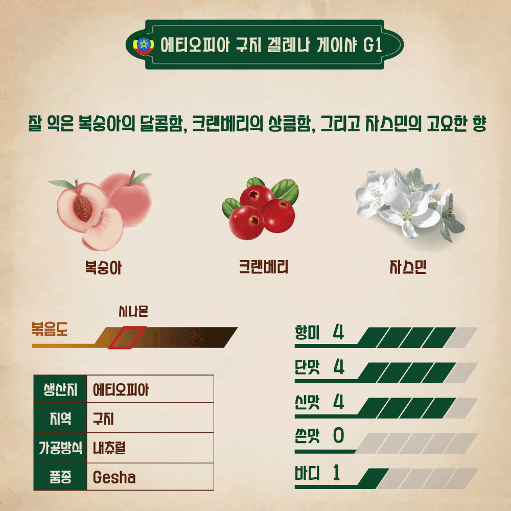 에티오피아 구지 겔레나 게이샤 G1 원두 커피 스페셜티 아라비카 로스팅 홀빈 200g - 상세 이미지 2