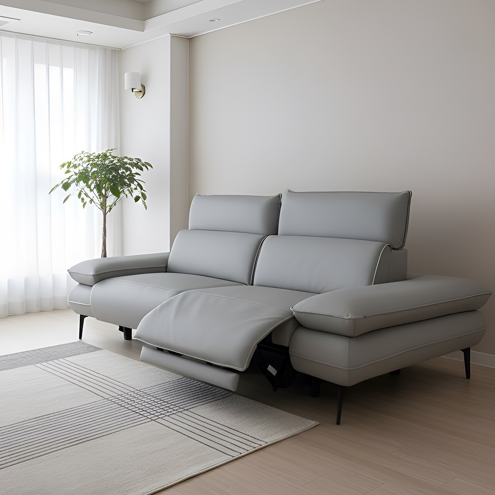 스코나 프라토 실리콘레더 전동 헤드틸팅 리클라이너 소파 스툴미포함, 그레이, 3인용