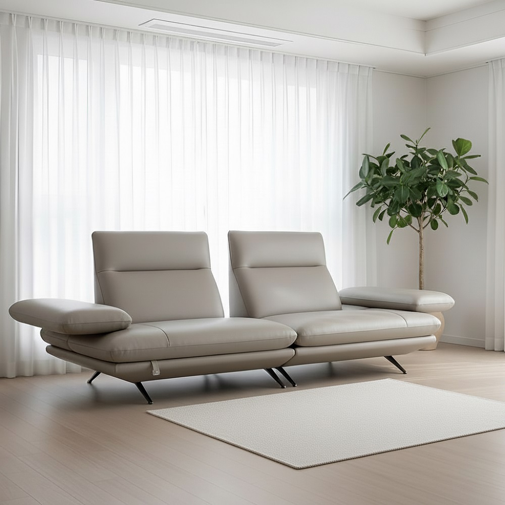 스코나 케니스 이태리 천연 면피 가죽 등받이 스윙 소파 스툴미포함, 딥크림, 3인용