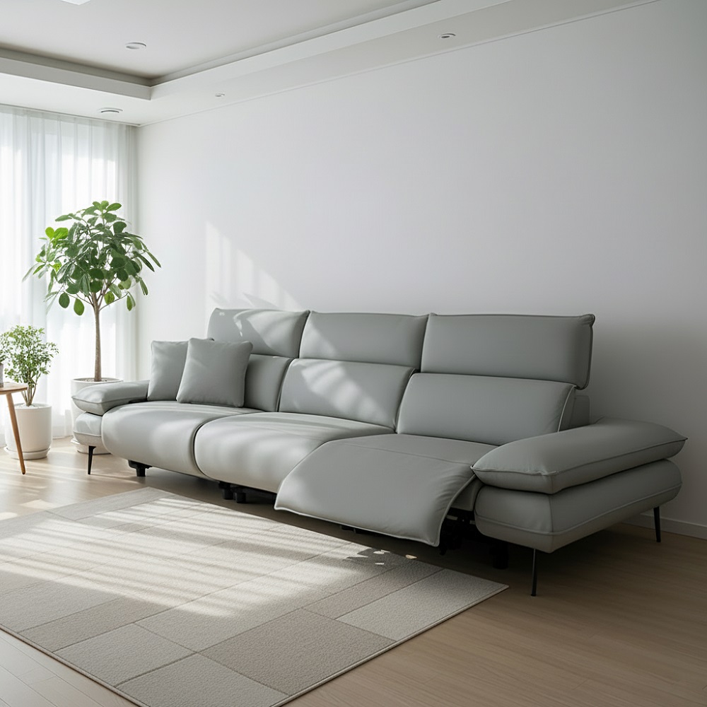 스코나 프라토 실리콘레더 전동 헤드틸팅 리클라이너 소파 스툴미포함, 그레이, 4인용