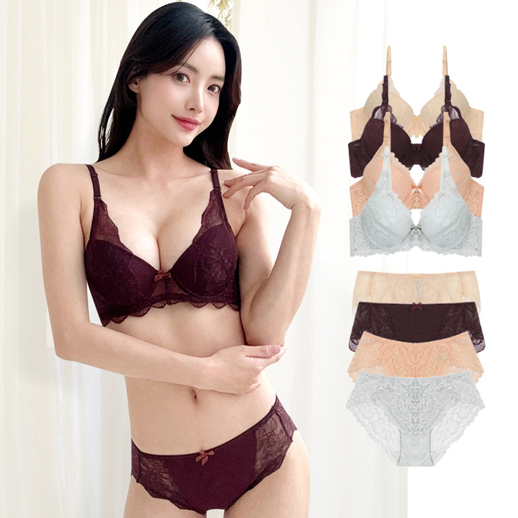 러블리&플라워 풀커버 레이스브라 볼륨업 몰드 브라 팬티 세트 (4color) - 메인 이미지