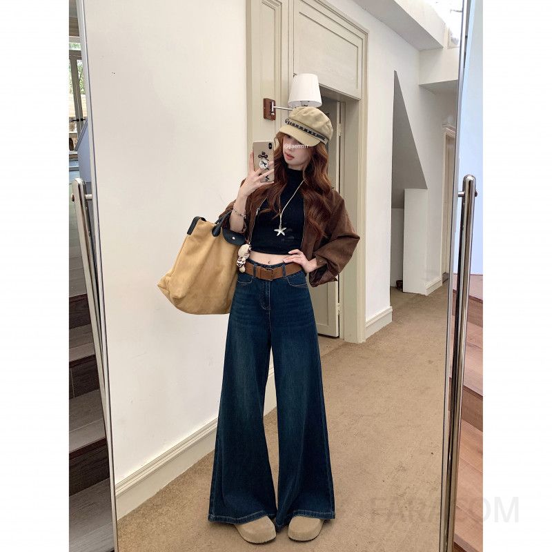 여성 데님 와이드 팬츠 여름용 통기성 좋은 스트레이트 핏 편안한 착용감 데일리 스타일 느슨한 핏으로 외출과 여행에 적합한 캐주얼한 디자인 - 상세 이미지 5