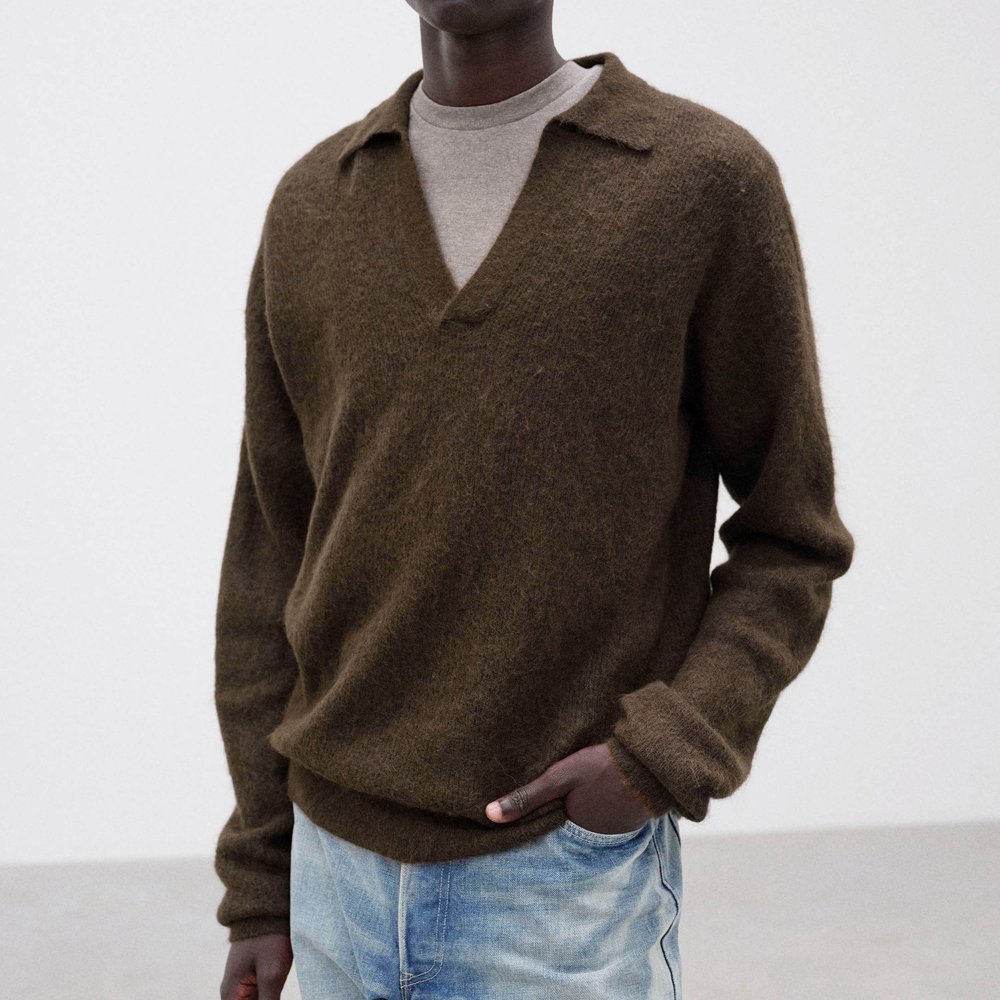 오라리 맨즈 니트 BABY SURI ALPACA SHEER KNIT SKIPPER POLO 25FW - 상세 이미지 3