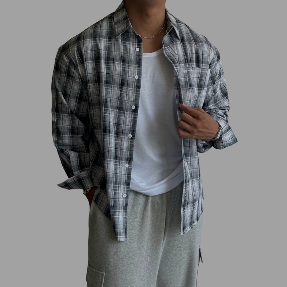 플란넬셔츠 체크무늬셔츠 남자체크남방 구김없는와이셔츠 남성가을남방 남자와이셔츠 - 상세 이미지 4