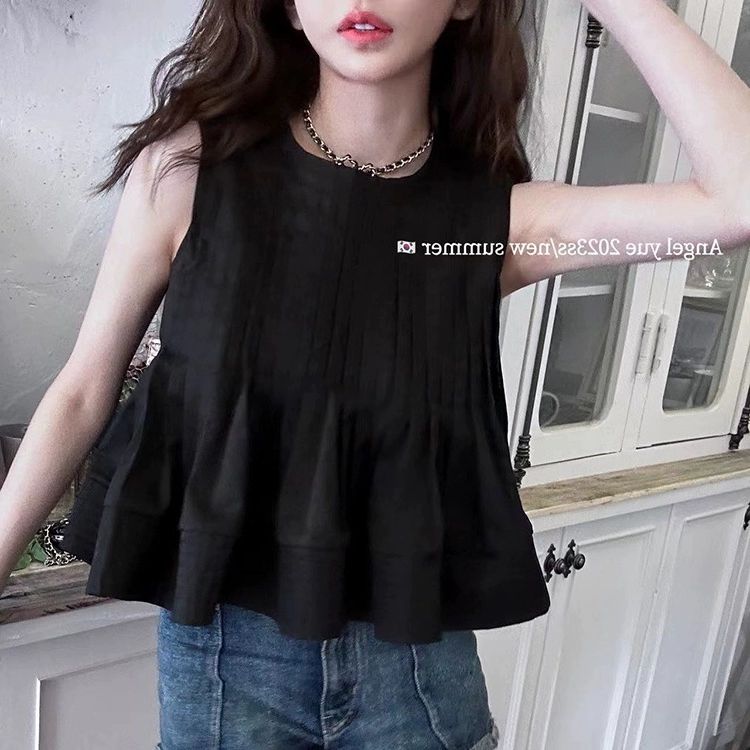 여름 블라우스 플리츠 반팔티 반팔 슬림핏 아이보리 라운드넥 퍼프 프릴 주름옷 셔링 루즈핏 화이트 S - 상세 이미지 3