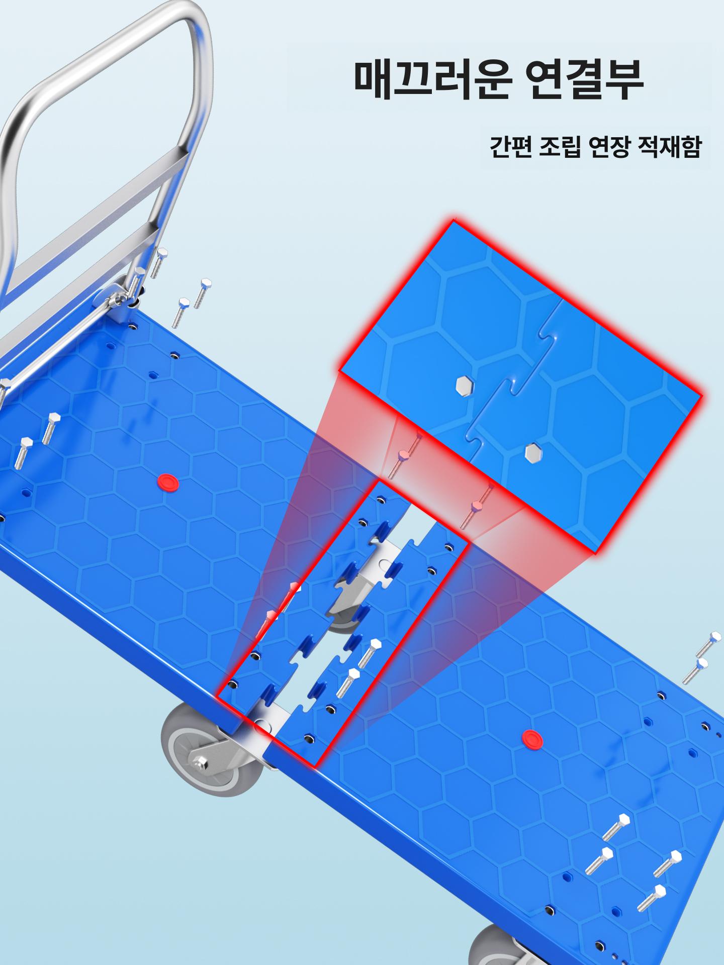 대형 밀차 접이식 바퀴 무소음 짐수레 운반기 구르마 이동 손수레 엘카 구루마 핸드카 수레 90x60 무소음 5인치 425kg - 상세 이미지 4