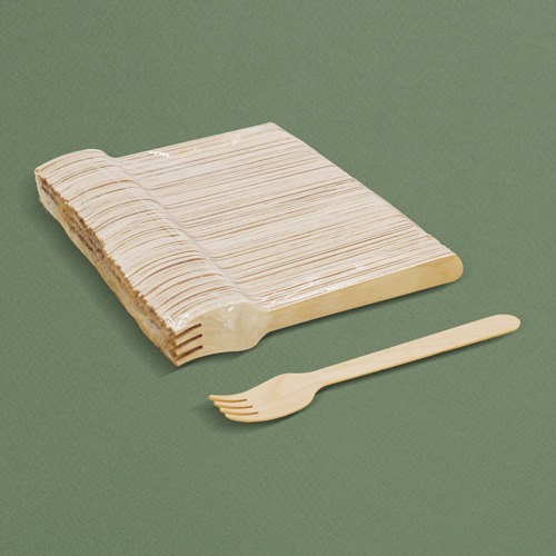 친환경 일회용 나무 포크 140mm 100개 벌크포장 디저트 과일 포크 - 메인 이미지